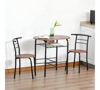 HOMCOM 3-Piece Bar Table Set 2 Stools Industrial Dining Room W/ Storage Shelf - Natural Wood Color
