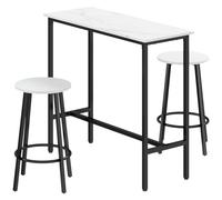 HOMCOM 3 Piece Bar Table Set for 2 with Stools Steel Frame Footrest White, White