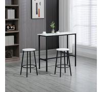 HOMCOM 3 Piece Bar Table Set for 2 with Stools Steel Frame Footrest White - White