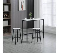 HOMCOM 3 Piece Bar Table Set for 2 with Stools Steel Frame Footrest White HOMCOM White