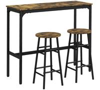 HOMCOM 3 Piece Bar Table Set with 2 Stools, Industrial Bar Table and Stool Set, Dining Table and Chair Set, Rustic Brown