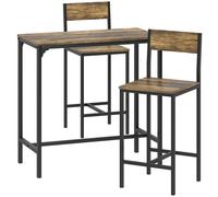 HOMCOM 3-Piece Bar Table Set with 2 Stools, Industrial Breakfast Bar Set with Footrest, Backrest for Dining Room, Small Space