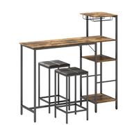 HOMCOM 3 Piece Breakfast Bar Table and Stools Set, Rustic Brown