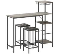 HOMCOM 3 Piece Breakfast Bar Table and Stools Set, Washed Grey