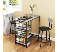 3 Piece Breakfast Bar Table Set with Storage Shelves, Light Grey HOMCOM Light Grey One Size