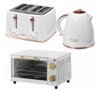 HOMCOM 3 Piece Breakfast Kitchen Set Adjustable Temperature Timer Countertop Appliances Rapid Boil 7 Browning White