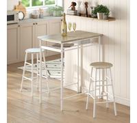 Homcom Bar Table & 2 Stools Set Compact White/Oak Effect