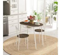 HOMCOM 3-Piece Dining Table and Chairs Set, Oval Kitchen Table with 2 Chairs, with Wire Storage Shelf and Steel Frame, Natural