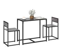 HOMCOM Dining Table and Chairs Set 2, Dining Room Sets, Rectangular Space Saving Table and 2 Chairs for Compact Kitchens, Steel Frame, Grey Wood-Effect
