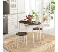 HOMCOM 3-Piece Dining Table and Chairs Set, Oval Kitchen Table with 2 Chairs, with Wire Storage Shelf and Steel Frame, Natural