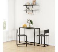 HOMCOM 3 Piece Dining Table Set with Metal Frame, Black, Black