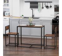 Steel Frame MDF 2-Seater Bar Stool and Table Set Wood Tone