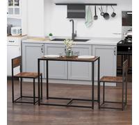 HomCom 3-Piece Bar Table & 2 Stools Set – Steel Frame MDF, Wood Tone
