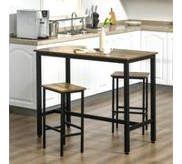 HOMCOM 3-Piece Industrial Bar Table Set - Table and 2 Chairs Rustic Brown | TJ Hughes