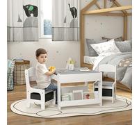 HOMCOM 3pcs Kids Table And Chair Set For Nursery, Playroom, Classroom, Grey, Grey