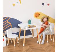HOMCOM 3-Piece Kids Table & Chair Set with 2 Bear-Shaped Chairs, White HOMCOM White