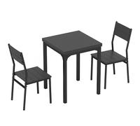 HOMCOM 3 Piece Space-Saving Kitchen Table and Chairs, Dining Table Set for 2 with Metal Legs, Black Wood Effect