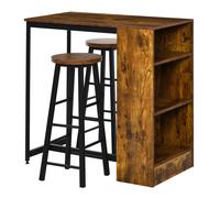 3 Pieces Bar Table Set Pub Dining Table with Storage Shelf 2 Stools HOMCOM Dark Brown One Size