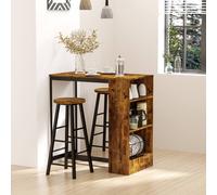 HOMCOM 3 Pieces Bar Table Set Pub Dining Table with Storage Shelf 2 Stools in Dark Brown HOMCOM Dark Brown