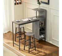 HOMCOM 3 Pieces Dining Room Set, 6-Tier Dining Table and Stools, Natural - MDF, Steel - Natural wood - 3