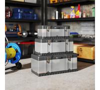 HOMCOM 3 Pieces Tool Case Set, 23" 19" 16" Stainless Steel Tool Boxes in Silver HOMCOM Silver