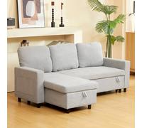 HOMCOM L-Shape Corner Pull-Out Sofa Bed with Reversible Chaise and Storage - Light Grey, Grey