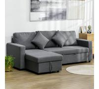 HOMCOM Corner Sofa Bed with Storage, 3 Seater Pull Out Sofa Bed - Dark Grey - Linen (90% polyester, 10% linen)