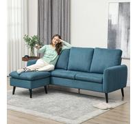 3 Seater Corner Sofa Couch Settee with Chaise Lounge, Blue HOMCOM Blue One Size