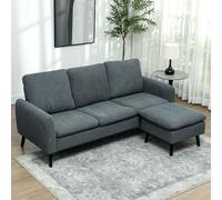 3 Seater Corner Sofa Couch Settee with Chaise Lounge, Charcoal Grey HOMCOM Dark Grey One Size