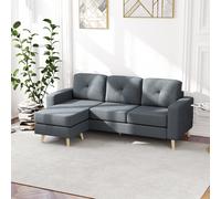HOMCOM 3-Seater L-Shaped Linen Sofa w/ Sponge Seat Back Cushions, Dark Grey