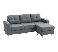 HOMCOM 3-Seater L-Shaped Linen Sofa w/ Sponge Seat Back Cushions - Dark Grey | TJ Hughes