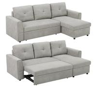 HOMCOM 3 Seater Sofa Bed, Convertible Pull Out Sofa with Storage, Grey