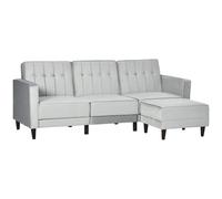 HOMCOM L Shape Sofa Bed Set with 3-Seater Sofa and Footstool, Corner Sofa Bed with Ottoman, Light Grey