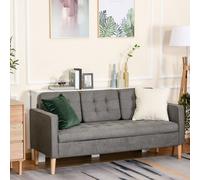HOMCOM 3 Seater Sofa Button Tufted Fabric Couch Hidden Storage Rubberwood in Grey HOMCOM Grey