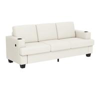 HOMCOM 3 Seater Sofa - Fabric Sofa with USB Ports and Cup Holders - - Cream | TJ Hughes