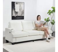 HOMCOM 3 Seater Sofa, Fabric Sofa with USB Ports & Cup Holders, Cream HOMCOM Cream 3 Seater