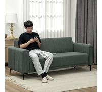 HOMCOM 3 Seater Sofa, Modern Fabric Couch with Channel Tufted - Charcoal grey - Linen (100% Polyester) - 3 Seater