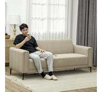 Homcom 3 Seater Sofa, Modern Fabric Couch With Channel Tufted, Khaki