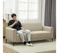 HOMCOM 3 Seater Sofa, Modern Fabric Couch with Channel Tufted, Khaki HOMCOM Khaki