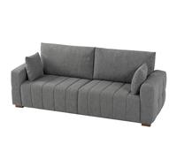 HOMCOM 3 Seater Sofa, Upholstered Velvet Couch for Bedroom with Pillows, Padded Cushion and Wood Legs, Grey