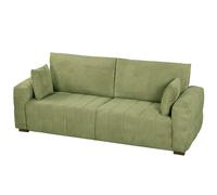 HOMCOM 3 Seater Sofa, Upholstered Velvet Couch for Bedroom with Pillows, Padded Cushion and Wood Legs, Green