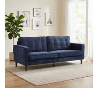 HOMCOM 3 Seater Sofa with Button Tufting Wood Legs - Dark Blue