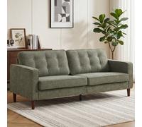 Homcom 3 Seater Sofa With Button Tufting Wood Legs, Green Green