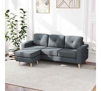 HOMCOM 3-Seater L-Shaped Linen Sofa w/ Sponge Seat Back Cushions, Dark Grey HOMCOM Dark Grey
