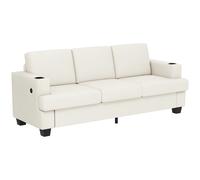 HOMCOM 3 Seater Sofa with USB Ports & Cup Holders - Cream White