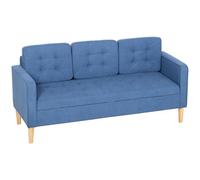 HOMCOM Modern 3 Seater Sofa with Hidden Storage and Rubber Wood Legs - Blue - 169W x 63D x 82H cm - 3