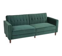 HOMCOM 3 Seater Velvet Sofa Bed, 189cm Click Clack Sofa Bed, Button Tufted Sleeper Couch with Split Reclining Backrest and Rubber Wood Legs Green