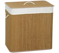 HOMCOM 3 Section Laundry Basket with Lid, 144L Bamboo Laundry Hamper with Handles, Removable and Washable Liner, Brown