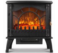 HOMCOM 3-Sided Glass Electric Fire Fan Heater, Electric Fireplace Stove Freestanding Log Burner with Flame Effect, Black