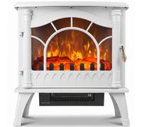 HOMCOM 3-Sided Glass Electric Fire Fan Heater, Electric Fireplace Stove Freestanding Log Burner with Flame Effect, White